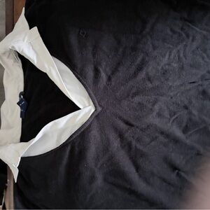 Chaps Black V-Neck Sweater with White Collar Contrast